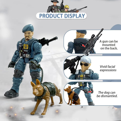 Baimiby 6-8, 2 6 Army Men Action Figures, Toy Soldiers for Boys Boys Toy Plastic Army Men Toys with Dogs and Weapons