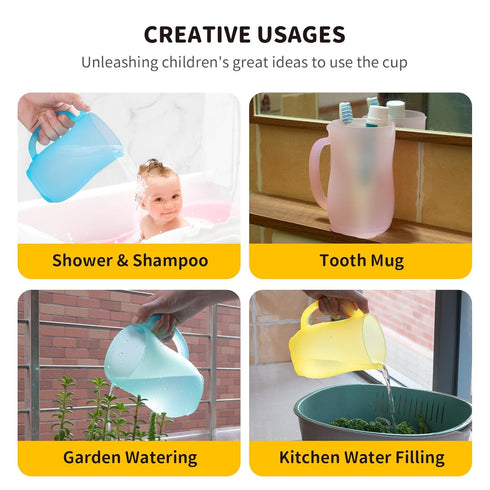 WEYOVGO Baby Bath Rinse Cup - Silicone Shampoo & Body Washing Rinser Cup with Easy Grip Handle - Yellow