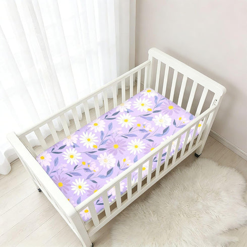 miaozhen 1 Pack 52x28 Cotton Crib Sheets for Baby Boys Girls Soft Sunflower Pastel Purple Yellow Playard Mattress