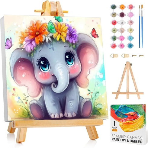 Arttoplus Elephant Paint by Numbers Kit for Kids with Frame,Cute Kids Paint