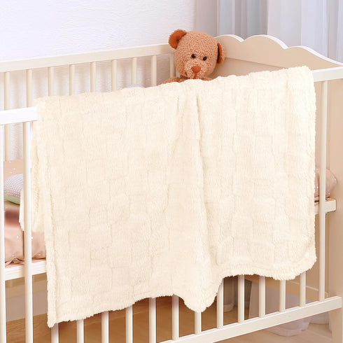 30"39"(Beige,Square) Plush Soft with Square Checkered Baby Blanket,Fleece Infant Toddler Blankets for Girls Boys,Warm