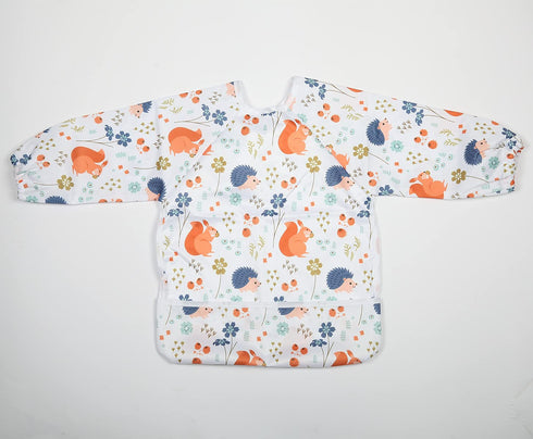 Baby Bib Long Sleeved Shirt with Pocket 1 to 3 Years Old Toddler (Squirrel Hedgehog)