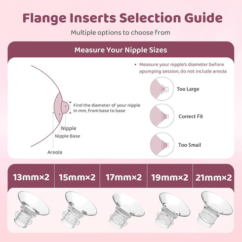 Flange Sizing Kit with 10PCS Inserts, Nipple Measurement Tool Ruler, Cleaning Brush for 24mm Most Pumps