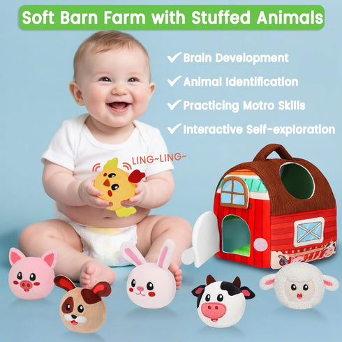 6-12 6 Avesa Baby Toys Months - Soft Barn Toy with Stuffed Farm Animals, Rattle - Montessori Toys for Babies Months Old