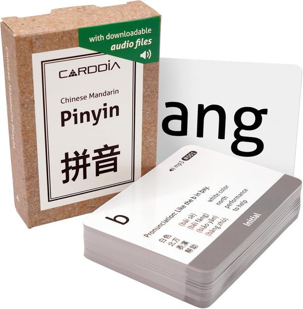 CARDDIA Chinese Mandarin Pinyin Flashcards with Audio MP3, Comprehensive Learning Kit for Beginners, Durable