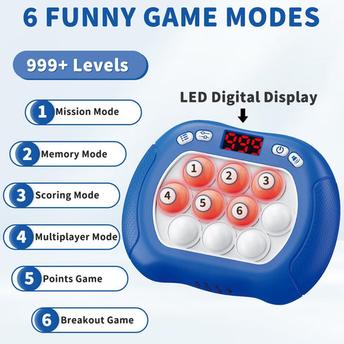 6 Intoypad Pop Game Light Up Fidget Toy for Kids, Modes LED Screen Quick Push Games Controller Electric Fidget Popper
