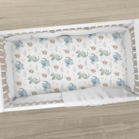 Cstdyfrv 28x52in Cute Baby Dragons Castle Crib Sheets Watercolor Fairytale Dragon Moon Stars Soft Breathable Baby