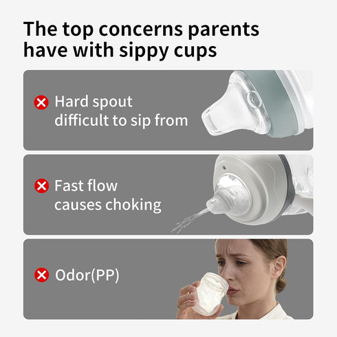 6m+, 10 oz, 1 Pack Thyseed Spill-Proof Weighted Straw Sippy Cup, Baby Transition Trainer, Soft Silicone Spout