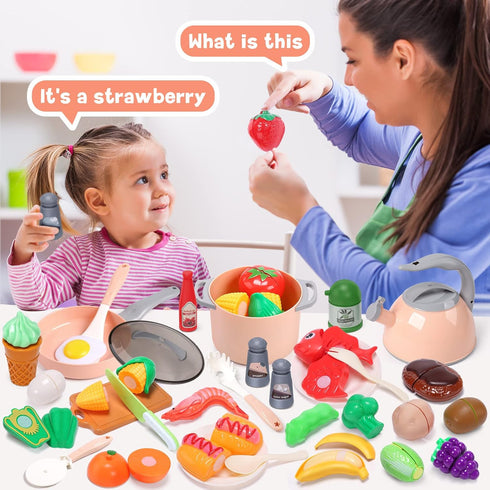CUTE STONE Kids Kitchen Accessories Set, Play Food Sets with Pots and Pans, Utensils Cookware Toys, Kitchen Playset