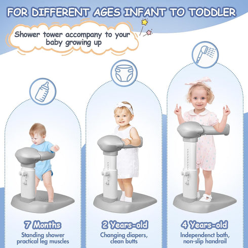6 Anti-Pinch Adjustable Baby Bath Stand with Anti-Slip Base, Sturdy Baby Stand Up Shower, Huggable Bear Stand Bath