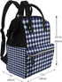Qewfoju 1 Backpack Navy blue Gingham Pattern Diaper Bag Multifunctional Baby Bags for Baby Girls & Boys Large Capacity