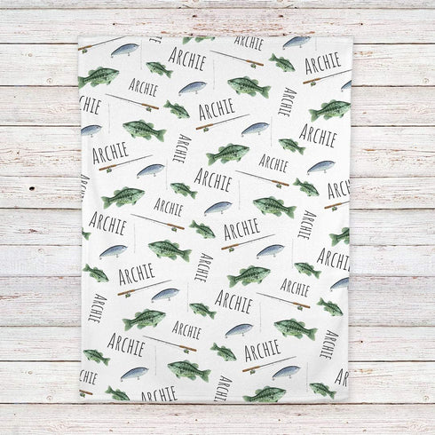 Lovable Gift Co Fishing Personalized Baby Receiving Swaddle Blanket