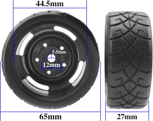 ShareGoo RC 1/10 Scale On Road Tires OD2.55 Rubber & Wheel Rims 12mm Hex Compatible with Traxxas 4 Tec 2.0 Tamiya TT01 XV01 Kyosho WR8 Sakura WLtoys HPI 1/10 RC On Road Racing Car