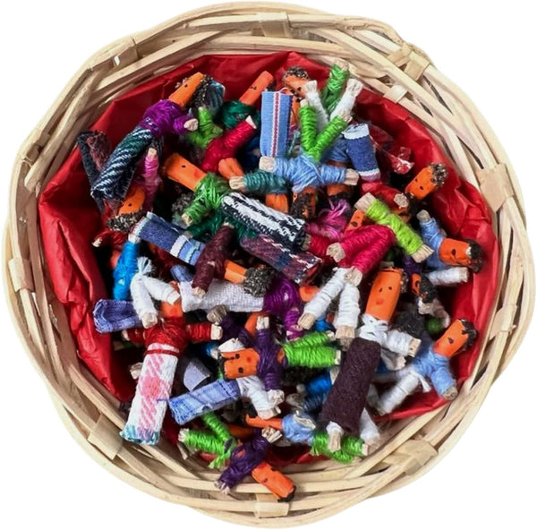 Thorness Basket of 72 Guatemalan Handmade Mini Worry Dolls for Girls and Boys