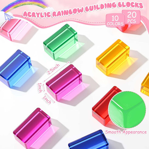 20 Learning(5 2.5 2.5 cm) Meooeck Pcs Acrylic Gem Cubes Blocks for Kids Translucent Rainbow Building Blocks Crystal