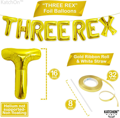 Katchon Huge Gold Three Rex Balloons - 16 Inch, Dinosaur Birthday Decorations with 3 Rex Balloons for Boy's Party
