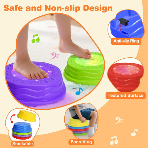3 4 5 6 7 3-5 4-8 Music & Light up Stepping Stones for Kids, Non-Slip Toddler Balance Stepping Stone for Year Old