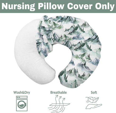 Watercolor Green Mountain Baby Nursing Pillow Covers for Boy Girl Trees Forest Mountains Neutral Nursing Slipcovers