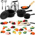 Gejoy 34 Pcs Miniature Dollhouse Kitchen Accessories 1/12 Scale Mini Dollhouse Metal Pots
