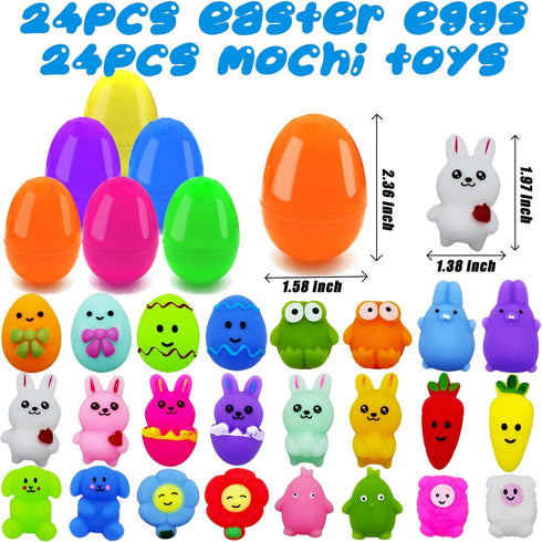 24 Pcs Easter Eggs with Mochi Squishy Toys for Kids Easter Eggs Hunt, Cute Easter Toys for Easter Basket Stuffers