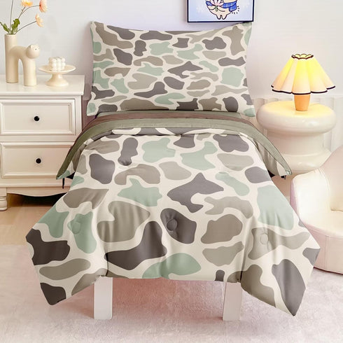 CKOU CCOO 4 Pieces Toddler Duck Camo Bedding Set for Boys,Hunting Camouflage Toddler Comforter