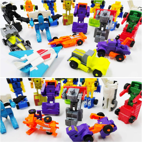 Morphing Robot Construction Toy Cars - Mini Pull Back Vehicles Set of 16 for Toddlers Kids Birthday Favors