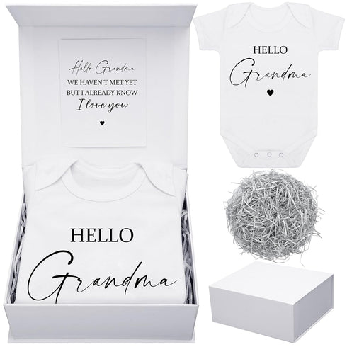Shyyween 4 Pcs Pregnancy Announcement for Grandma, Hello Grandma Baby Bodysuit, Hello Grandma