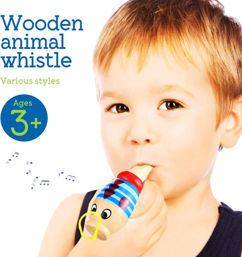 7Pcs Wooden Whistle for Kids - Cute Cartoon Animal Bird Whistle Set, Musical Instrument Early Learning Props