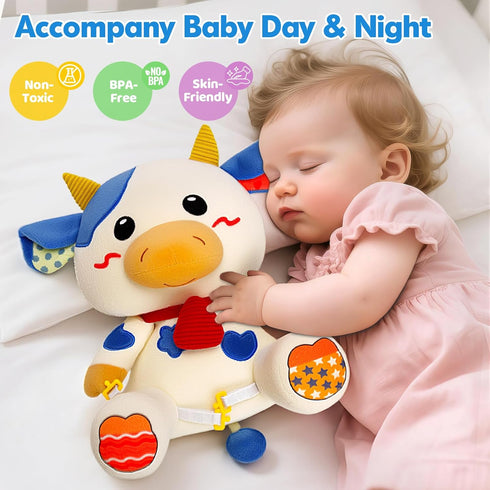 6-12 1, 2 V-Opitos Stuffed Cow Musical Toys for Baby Months+, Early Learning Light up Music Drum, Perfect Christmas