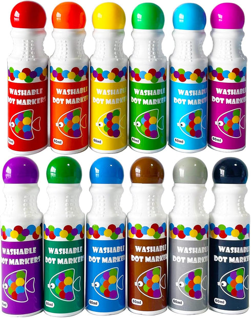 Yuanhe Dot Markers Bingo Daubers, 12 Colors Washable Paint Dotters for Toddlers and Kids Art Supply