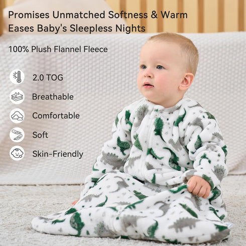 6-12 2.0 2-Way Unnivoll Fleece Baby Sleep Sack Months Long Sleeve Tog Baby Wearable Blanket with Zipper Warm Sleeping