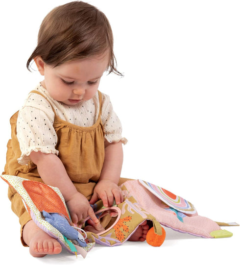 Manhattan Toy Llama Themed Soft Baby Activity Book with Squeaker, Crinkle Paper, Baby-safe Mirror