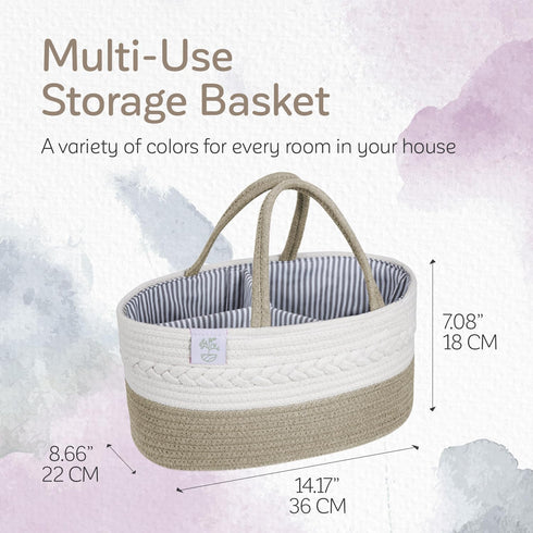 KiddyCare Baby Diaper Caddy Organizer, Cotton Nursery Gift Basket with Handle, Large