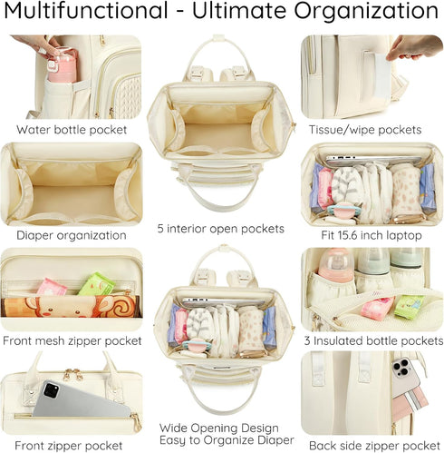 Backpack, AIJIEKE Diaper Bag, Large Wide-Open Baby Diaper Multi-functional Baby Travel Tote Bag, Diaper Bag