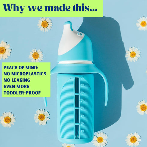 Set 2 8 oz Tabor Place of - Glass Sippy Cup for Toddlers - The Luca | Spill-Proof | Silicone Straw | Mint Green
