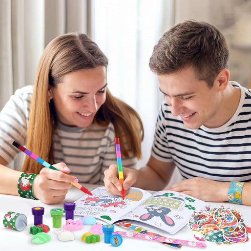 110 Set Seajan Pcs Easter Party Favors Gift Easter Bunny Coloring Book Bulk Crayon Bracelet Stress Ball Sticker