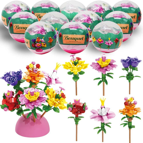 WODMAZ 12 Pcs Prefilled Easter Eggs with Bouquet Building Blocks, Surprise Flower Toys Set for Kids Easter Basket