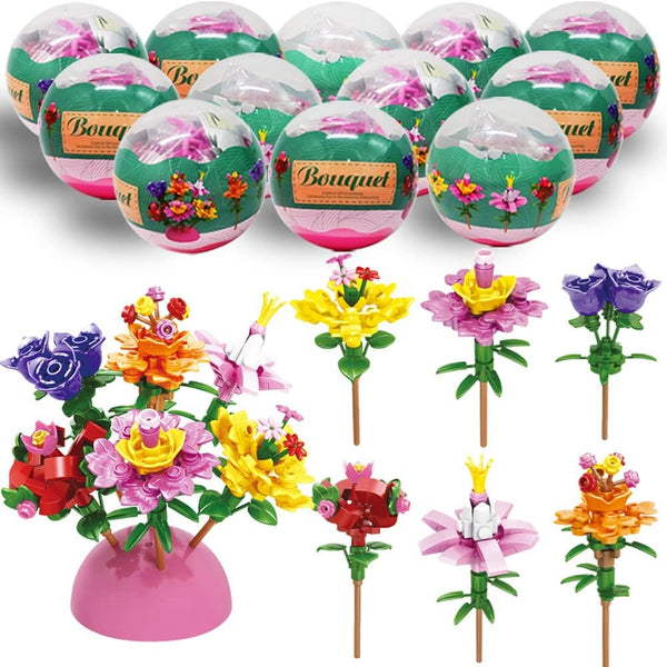 WODMAZ 12 Pcs Prefilled Easter Eggs with Bouquet Building Blocks, Surprise Flower Toys Set for Kids Easter Basket