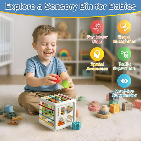 7in1 612Months 1+ 13 Montessori Baby Toys for & Years, Infant Sensory Teething & Stacking Blocks | Wooden Shape Sorter