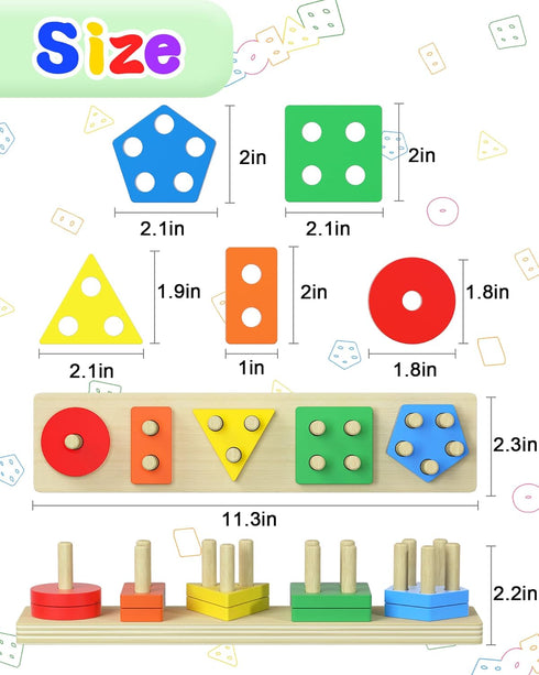 Montessori Toys for 1-3 Years Old Boys Girls, Wooden Sensory Toys for Ages 2-4, Toddler Learning Activities