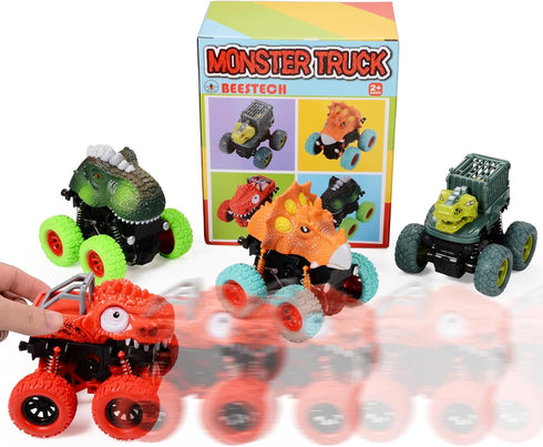 Dinosaur Toys for 2-5 Year Old Boys - Push & Pull Friction Powered Dinosaur Monster Truck Vehicles for Toddlers