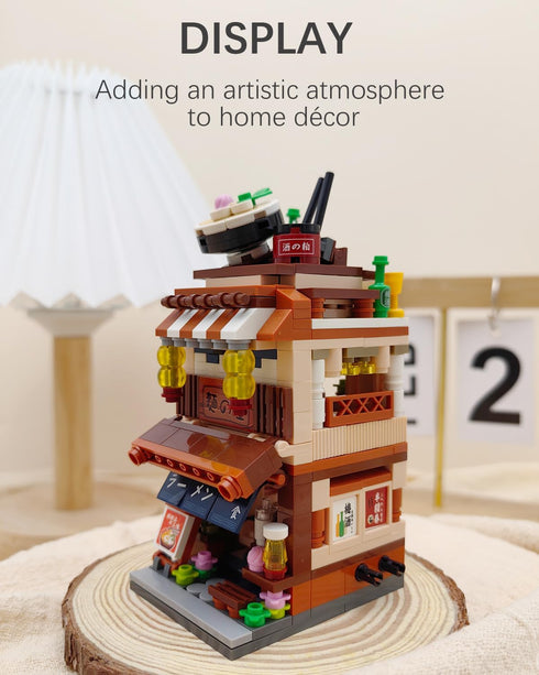 Japanese Street View Ramen Shop Building Blocks Set, Creative Model Architecture, Mini Bricks Construction Toy for