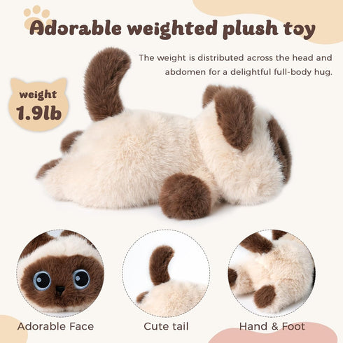 1.9lbs YOUBLEK Weighted Stuffed Animals Siamese Cat - Siamese Cat Plush Toy, Cute cat Stuffed Animal Cuddle Plushies