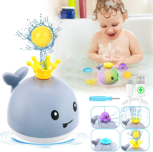 Gigilli Baby Whale Bath Toy, 4 Modes Bath Fountain Toy for 6-12 Months, Light Up Sprinkler for Toddlers 1-3 Years