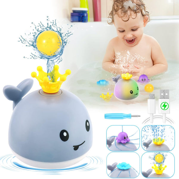 Gigilli Baby Whale Bath Toy, 4 Modes Bath Fountain Toy for 6-12 Months, Light Up Sprinkler for Toddlers 1-3 Years