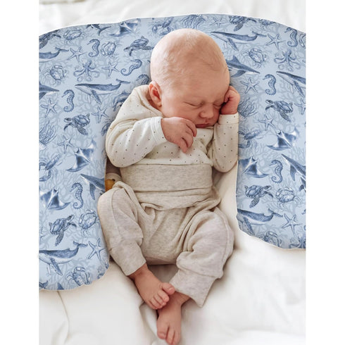 Retro Marine Animals Baby Nursing Pillow Covers for Boy Girl Whale Dolphin Jellyfish Sea Horse Turtle Coral Nursery