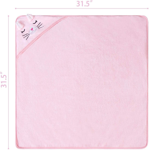 Hooded Baby Bath Towel, Ultra Soft and Absorbent for Newborn Boy and Girl, Pink Cat 31.5" x 31.5"