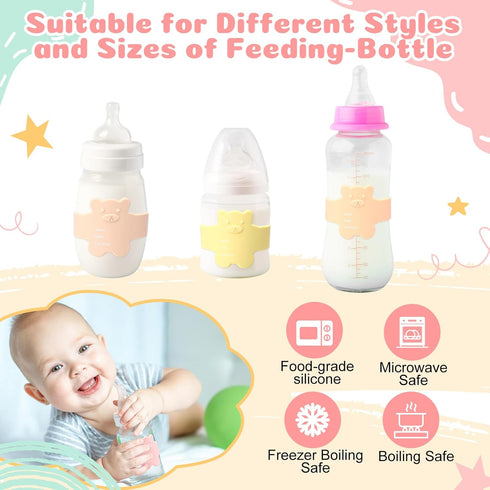 LemonRoad 12 Pcs Bottle Labels Daycare Reusable, Bear Pattern Waterproof Silicone Baby Bottle Labels Sippy Cup Bands