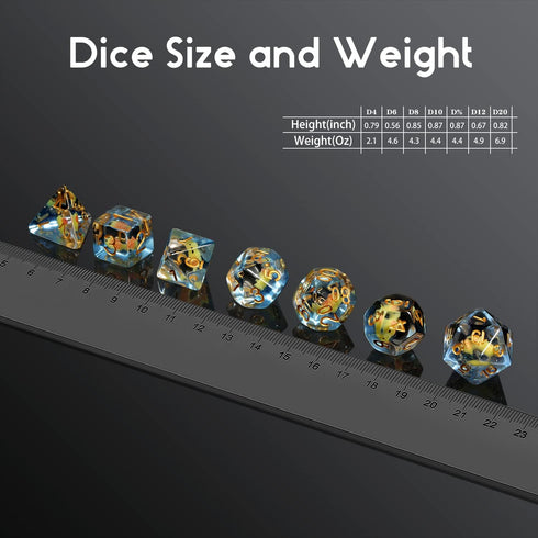 Fish DND Dice Set: 7PCS Resin Dice with Velvet Bag for Dungeons and Dragons Role Playing Games