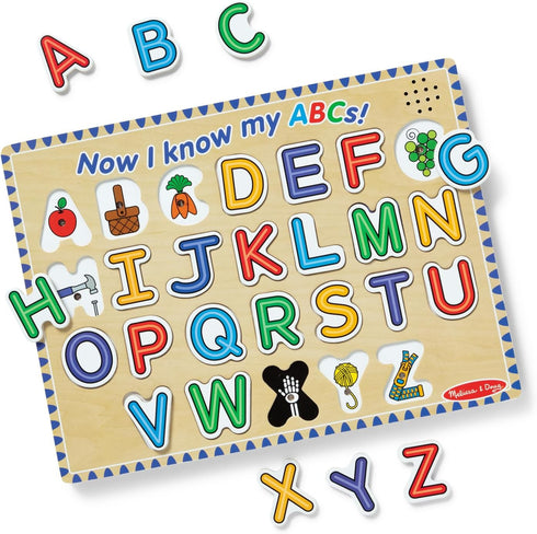 Melissa & Doug Wooden Alphabet Sound Puzzle - 26 pcs Wooden Puzzle with Sound Effects - FSC Certified